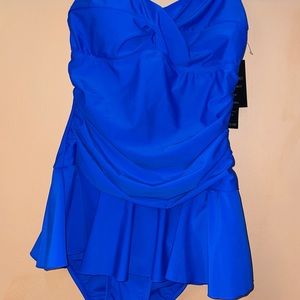 NWT SHORE SHAPES Womens 14 SWIMDRESS Blue TUMMY control